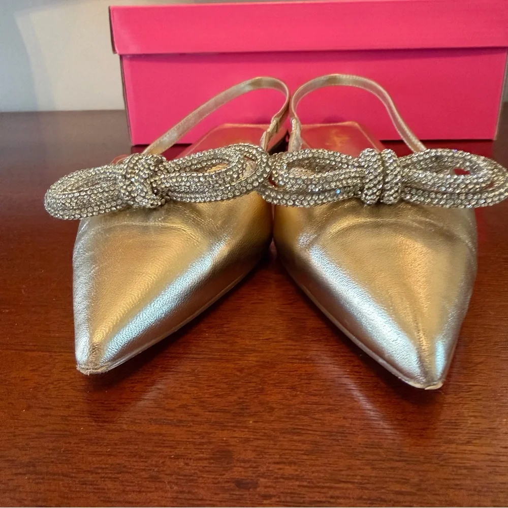 Lilly Pulitzer Brit Gold Rhinestone Bow Slingback Flats Size 9